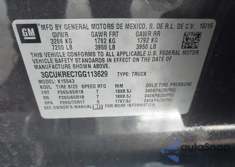 2016 Chevrolet Silverado 1500 1Lt z USA, uszkodzony, nr VIN 3GCUKREC7GG113629